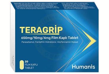 TERAGRIP 650MG/10MG/4MG FILM KAPLI TABLET, 20 ADET