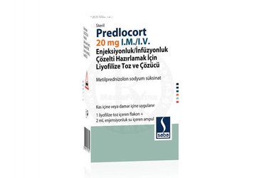 Predlocort 20 mg I.M./I.V. Enjeksiyonluk/İnfüzyonluk Çözelti Hazırlamak İçin Liyofilize Toz ve Çözücü (1 adet toz içeren flakon + 1 adet çözücü içeren ampul)
