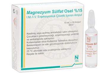 MAGNEZYUM SÜLFAT OSEL %15 IM/IV ENJEKSİYONLUK ÇÖZELTİ İÇEREN AMPUL, 10 ADET